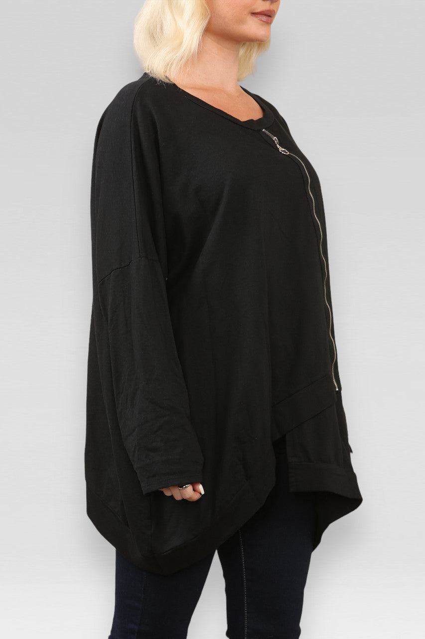 SWEATSHIRT MET RITS ZWART