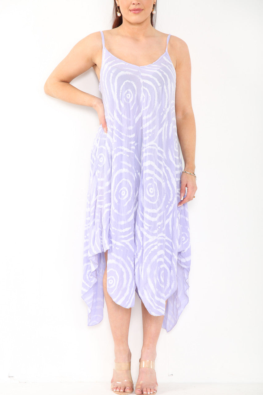 Ladies Tie Dye Swirl Print Strappy Dress Lilac