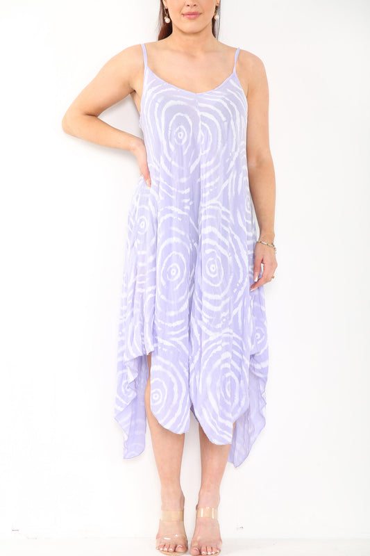 Dames Tie Dye Spiraalprint Jurk met Dunne Bandjes Lila