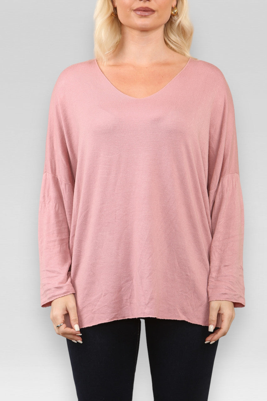 Effen fijntricot top stoffig roze