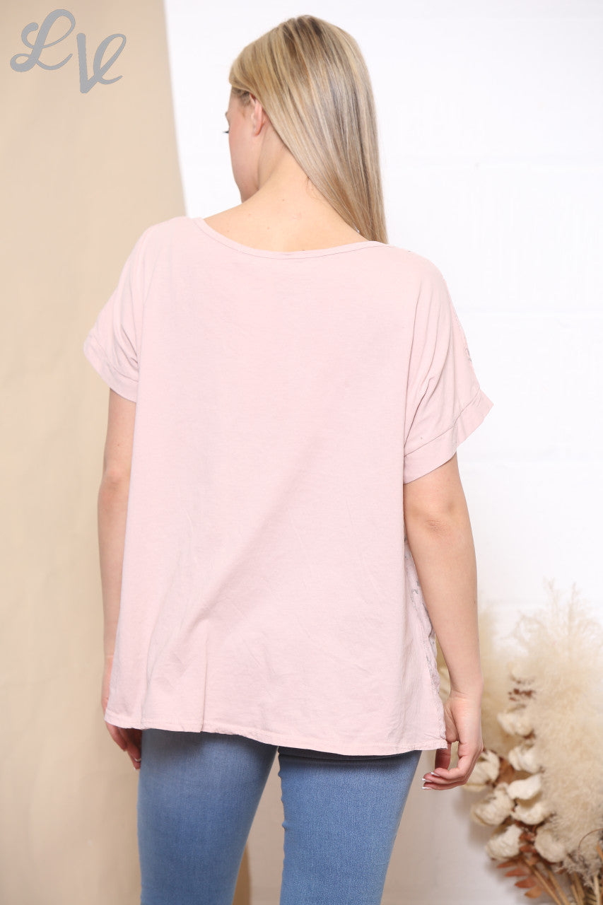 Dames Marmerprint Top Dusty Roze