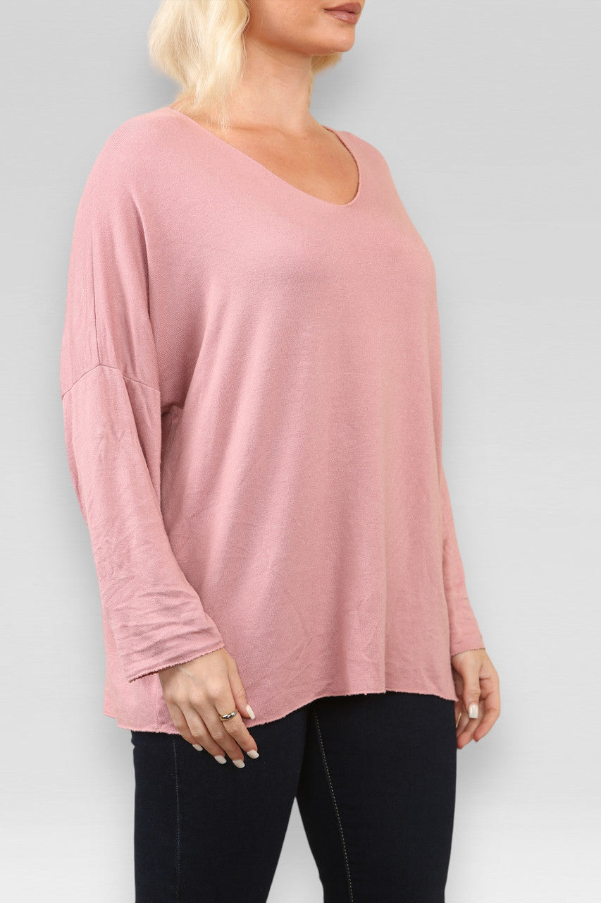 Effen fijntricot top stoffig roze