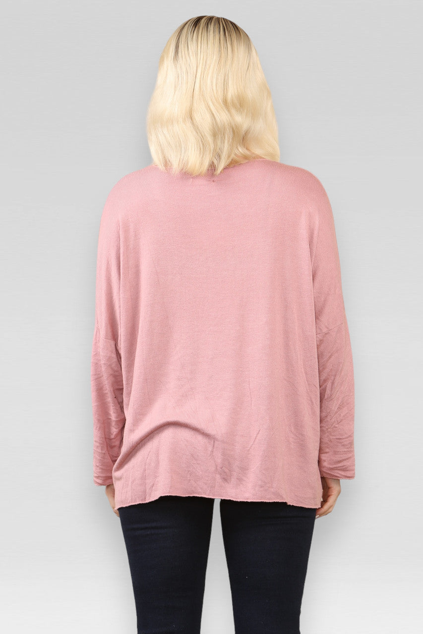 Effen fijntricot top stoffig roze