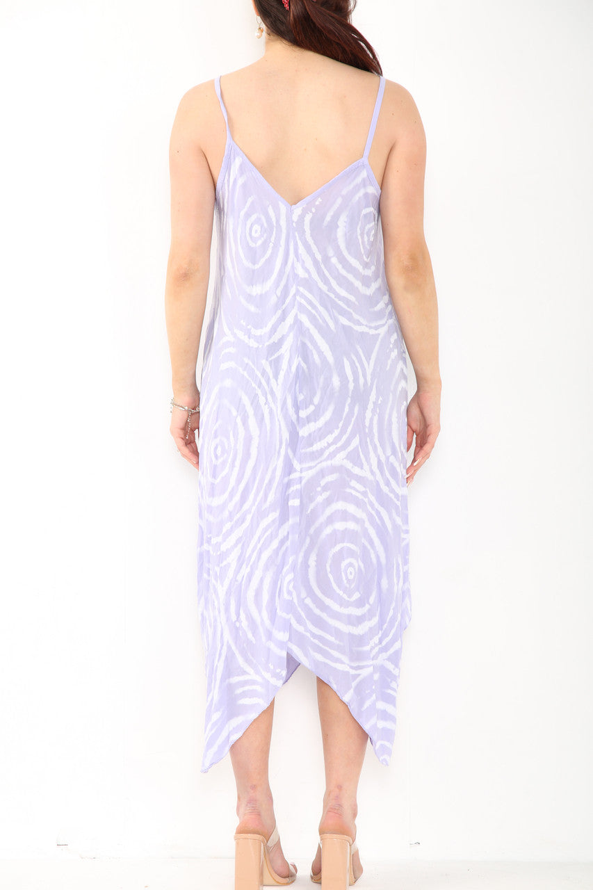 Ladies Tie Dye Swirl Print Strappy Dress Lilac