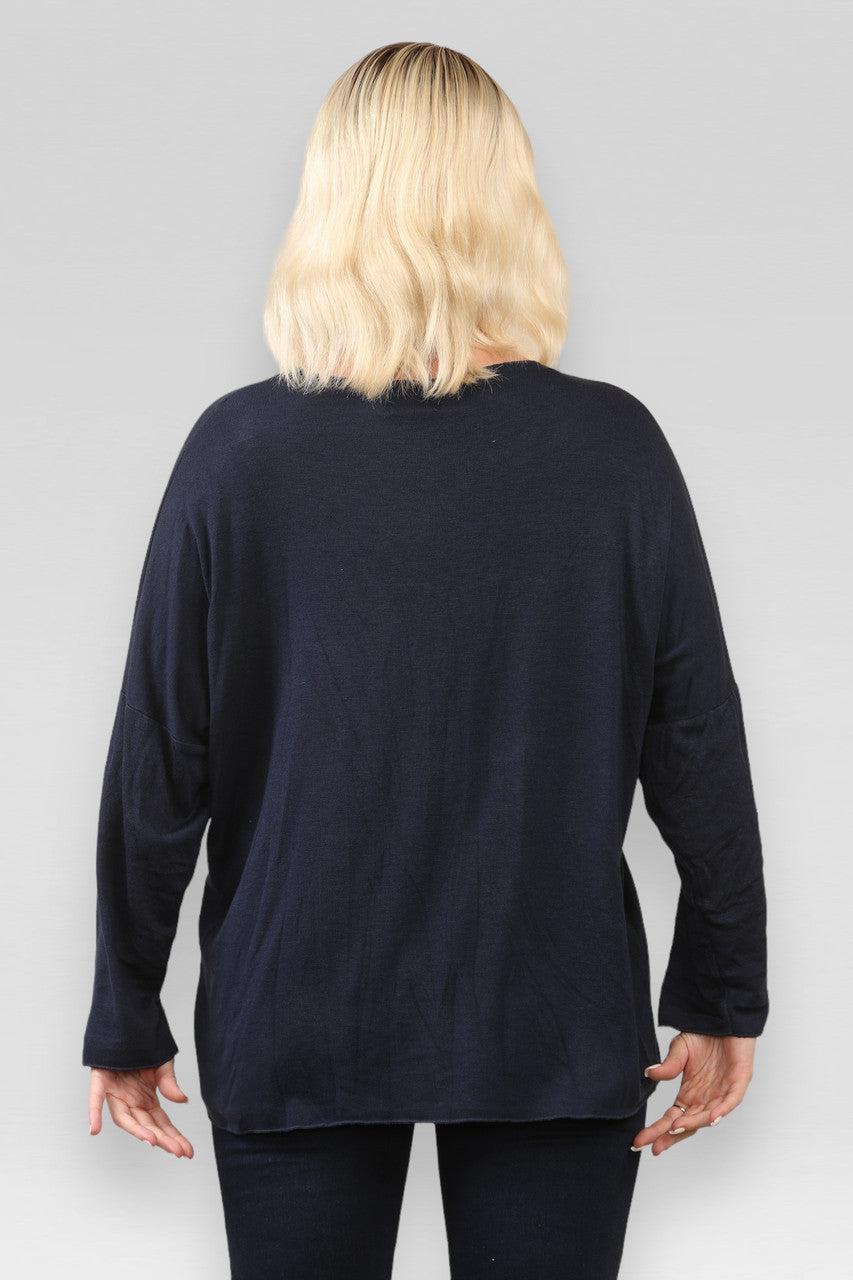 EENVOUDIG FIJNGEBREID TOPJE MARINEBLAUW