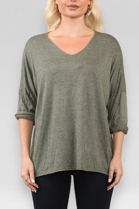 PLAIN FINE KNIT TOP KHAKI