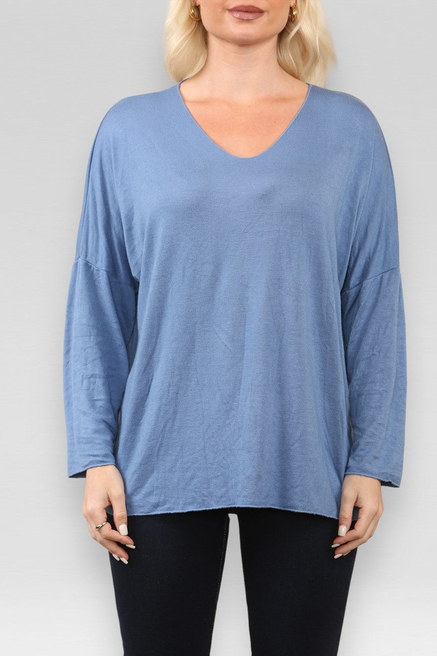 EFFEN FIJNGEBREIDE TOP DENIM