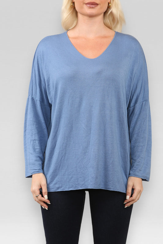 PLAIN FINE KNIT TOP DENIM