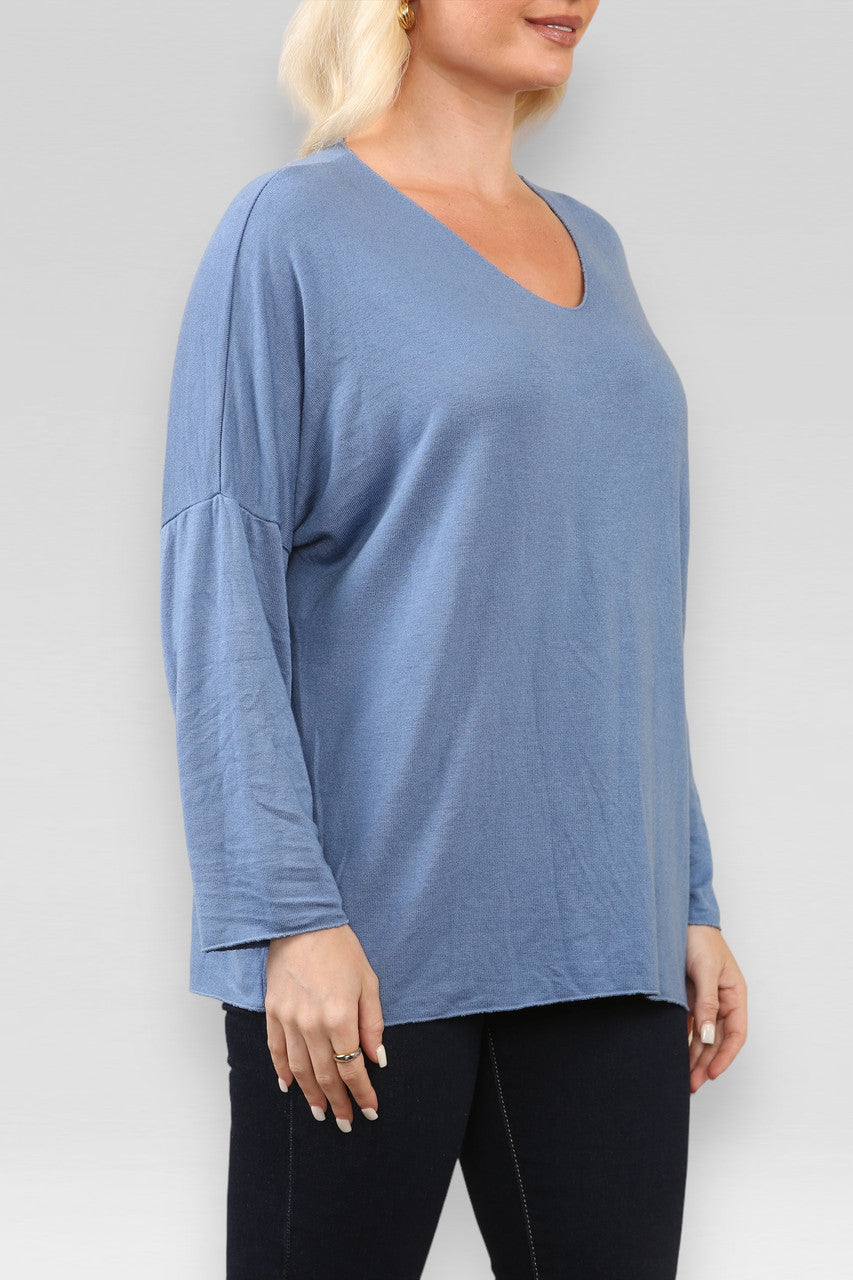 EFFEN FIJNGEBREIDE TOP DENIM
