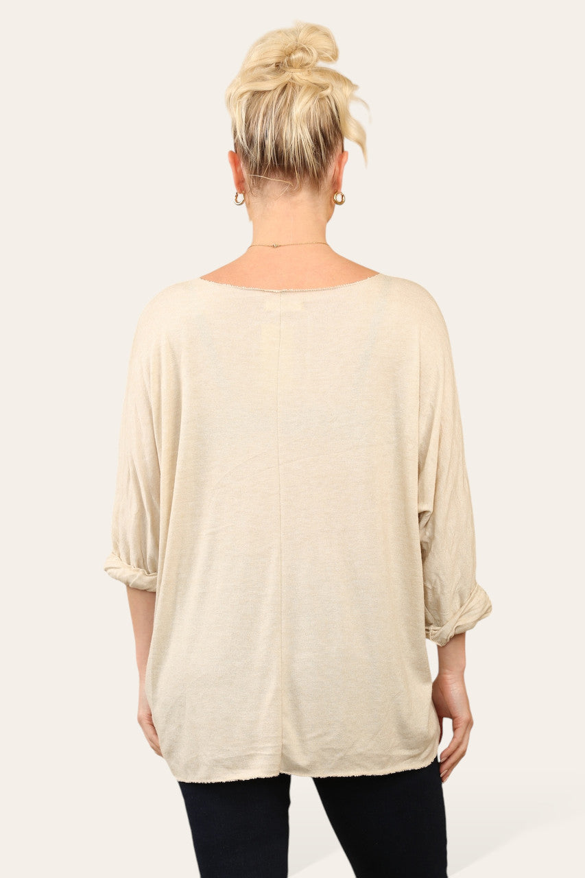 GEOMETRISCHE DIAMANTE MOUW FIJNGEBREIDE TRUI TOP BEIGE