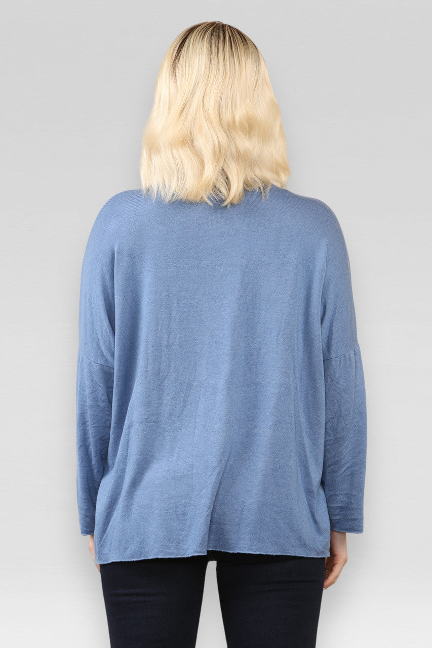 EFFEN FIJNGEBREIDE TOP DENIM