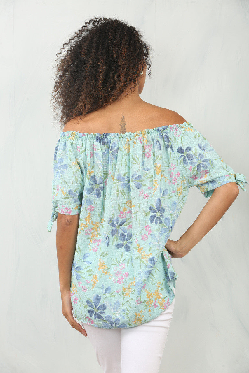 DITSY BLOEMENMIX PRINT OFF SHOULDER BARDOT TOP MINT