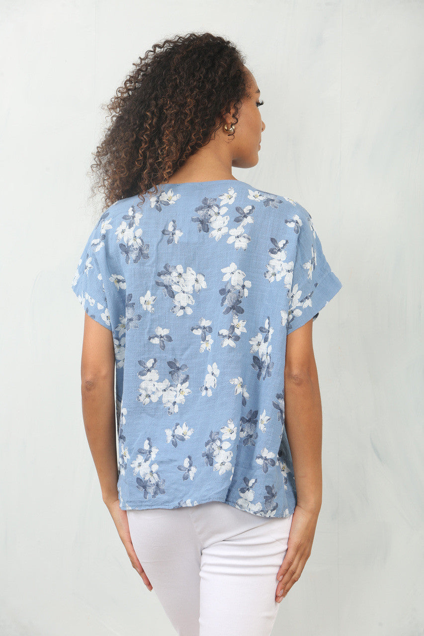 BLOSSOM PRINT TOP DENIM