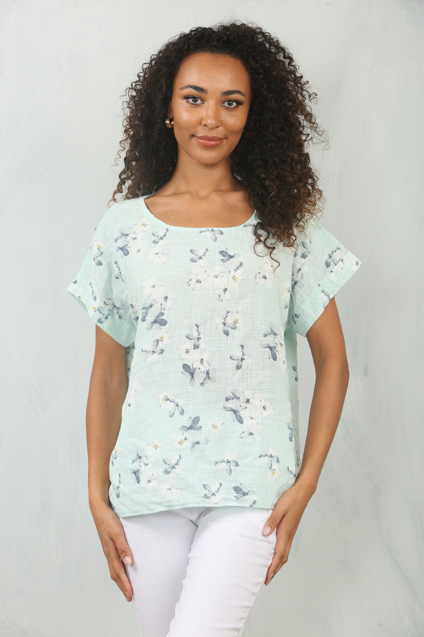 TOP MET BLOEMENPRINT MINT