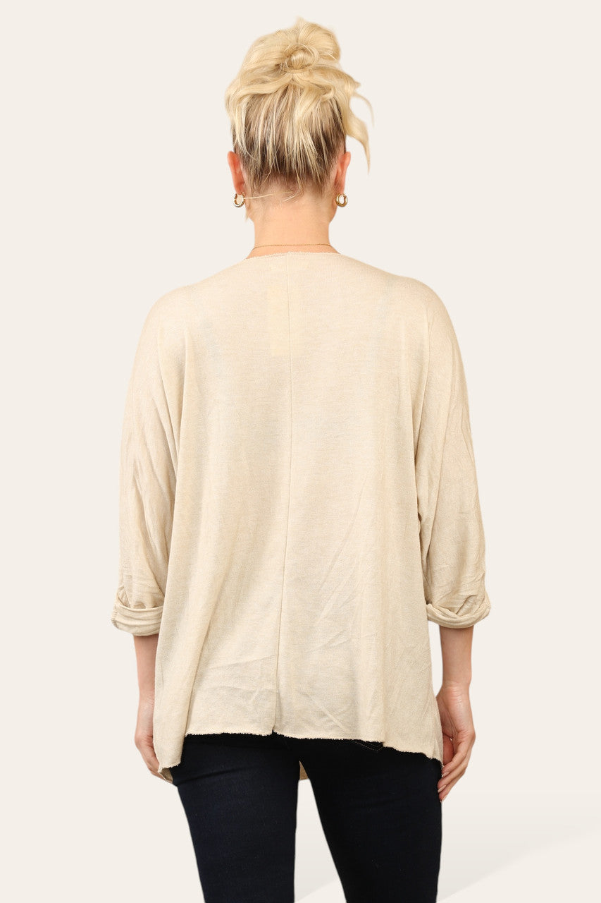 TIGER DIMANTE SHOULDER FINE KNIT JUMPER TOP BEIGE