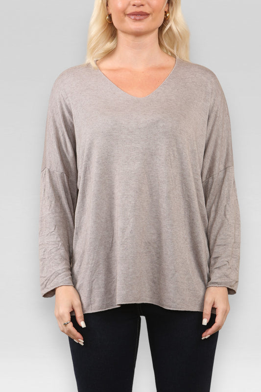 EFFEN FIJNGEBREIDE TOP TAUPE