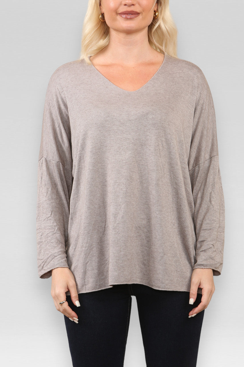 EFFEN FIJNGEBREIDE TOP TAUPE