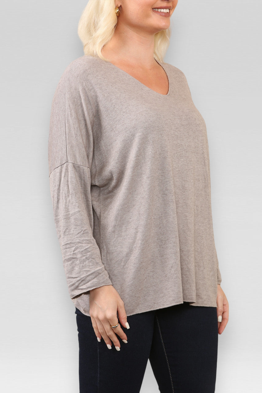 EFFEN FIJNGEBREIDE TOP TAUPE