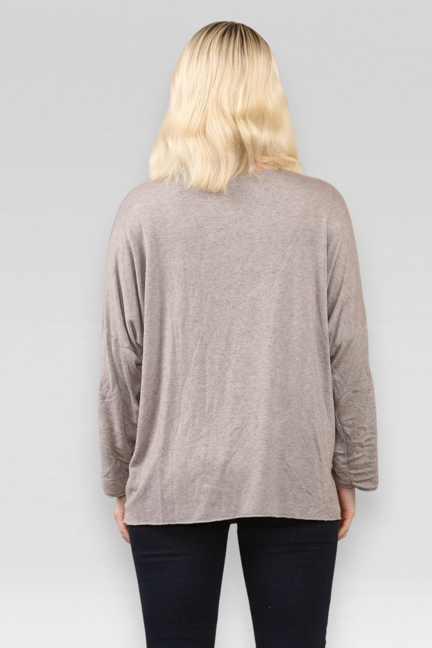 EFFEN FIJNGEBREIDE TOP TAUPE