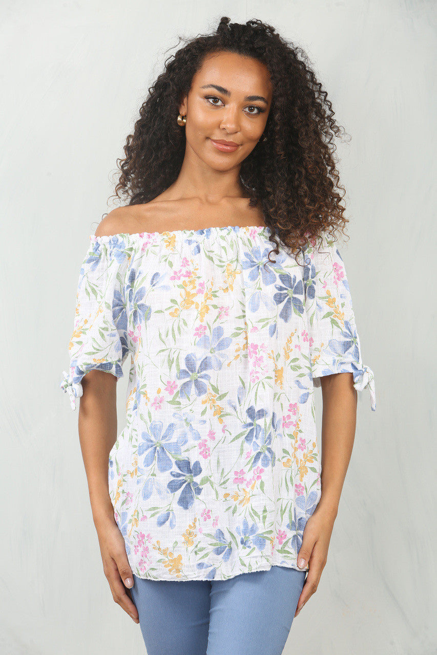 BLOEMENMIX PRINT OFF-SHOULDER BARDOT TOP WIT