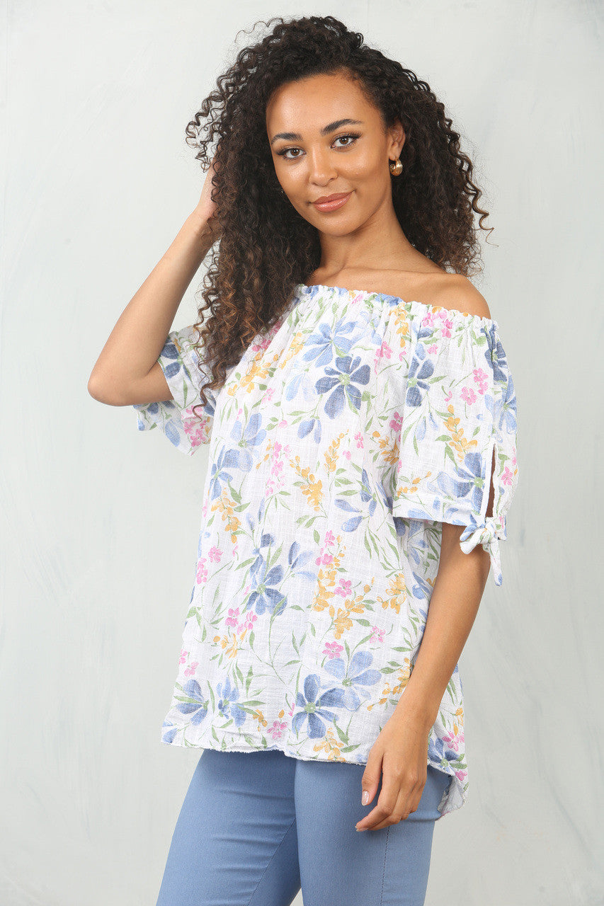 BLOEMENMIX PRINT OFF-SHOULDER BARDOT TOP WIT