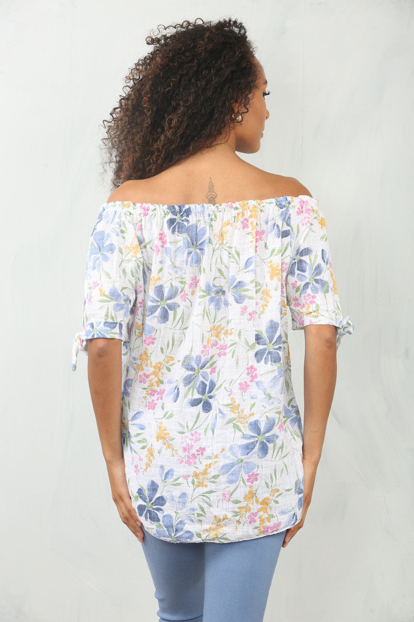 BLOEMENMIX PRINT OFF-SHOULDER BARDOT TOP WIT