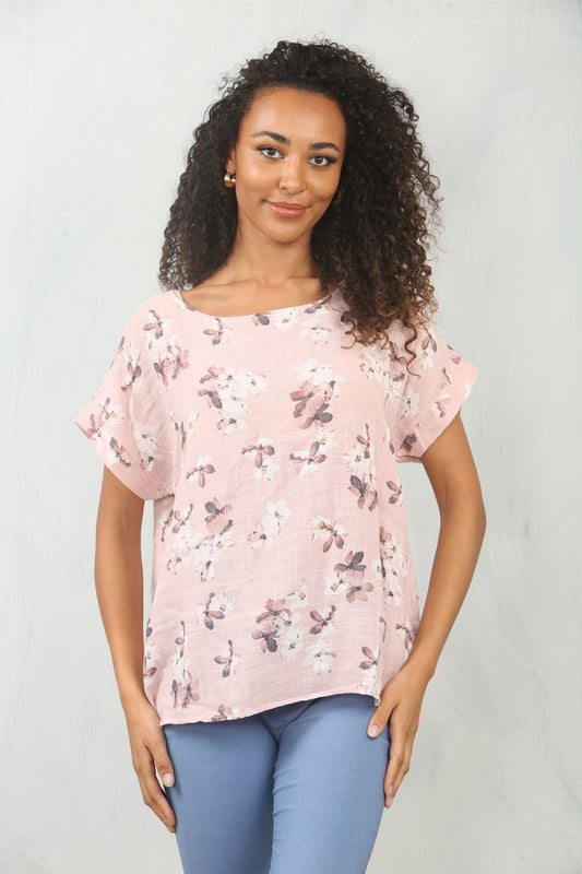 BLOSSOM PRINT TOP DUSTY PINK