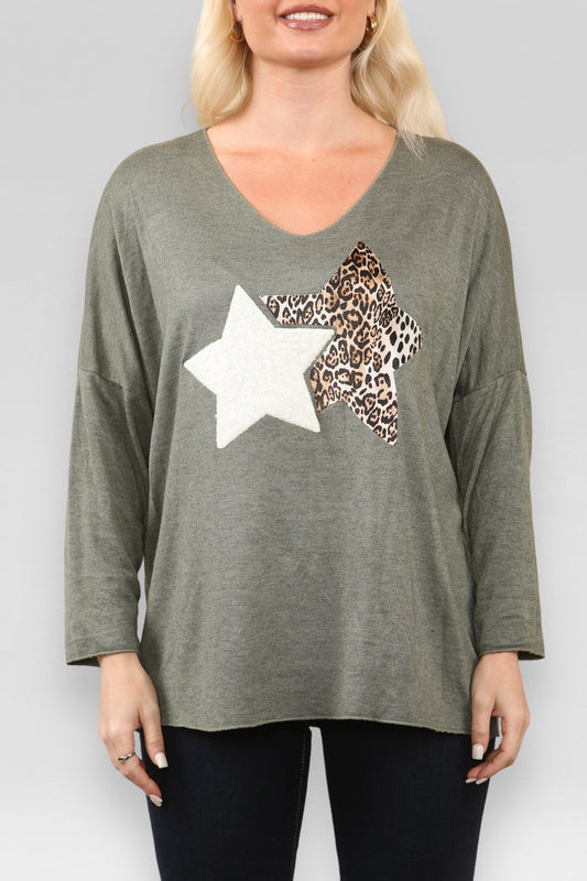 STERRENTrui met Luipaardprint en Textuur Khaki