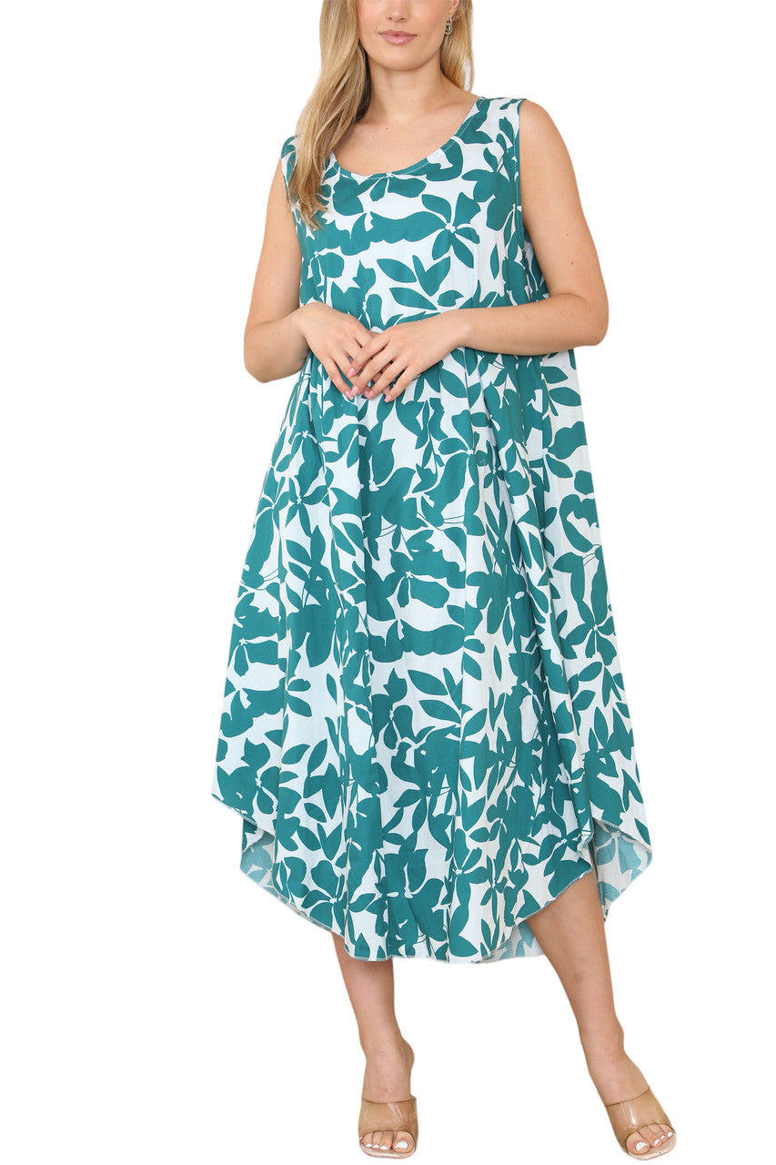 Ladies Floral Silhouette Sleeveless Dress Teal