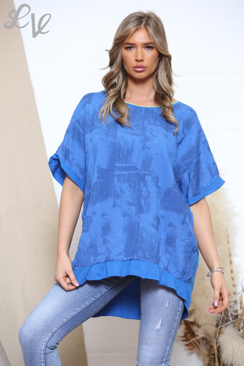 Ladies Paint Scratch Print Top Royal Blue