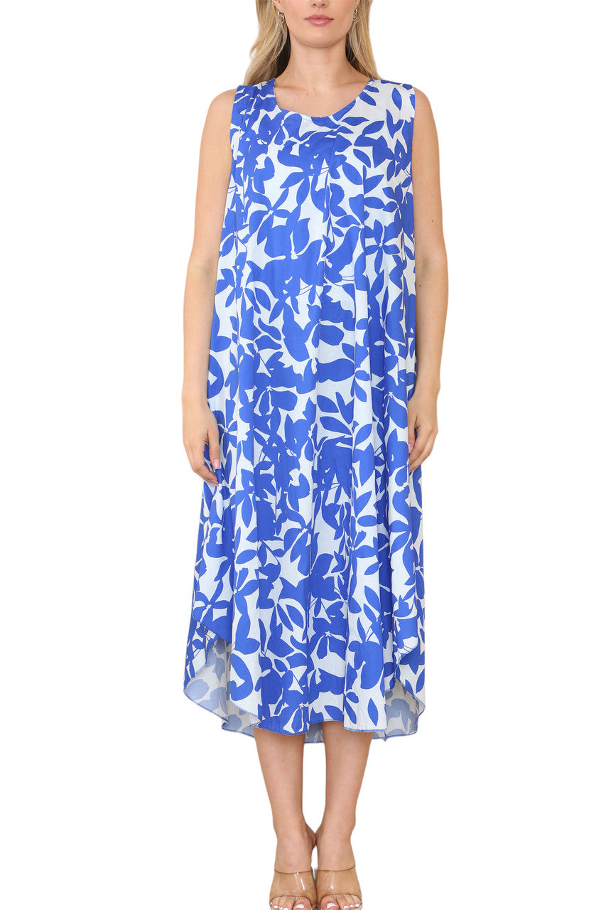 Ladies Floral Silhouette Sleeveless Dress Royal Blue