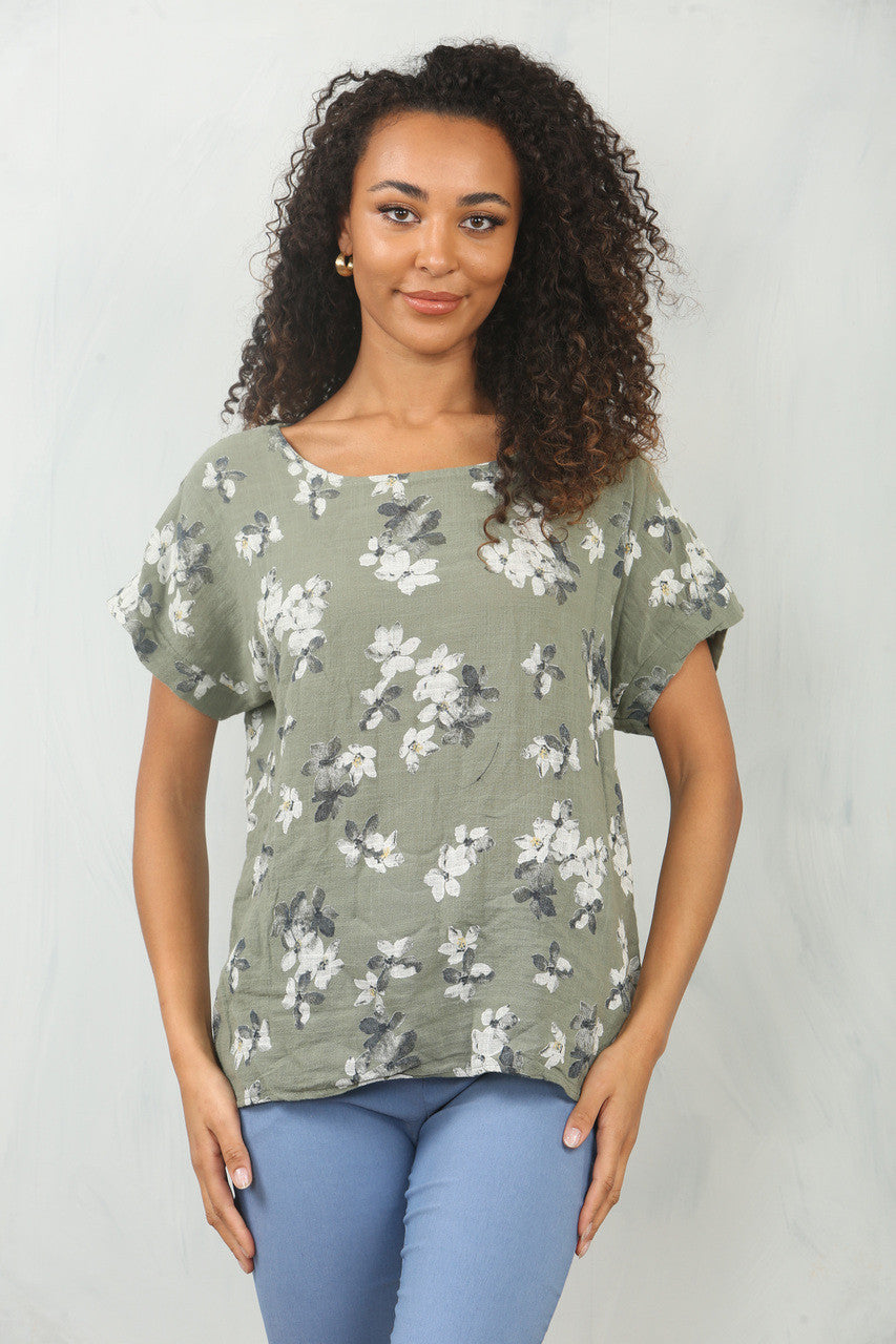 BLOSSOM PRINT TOP KHAKI