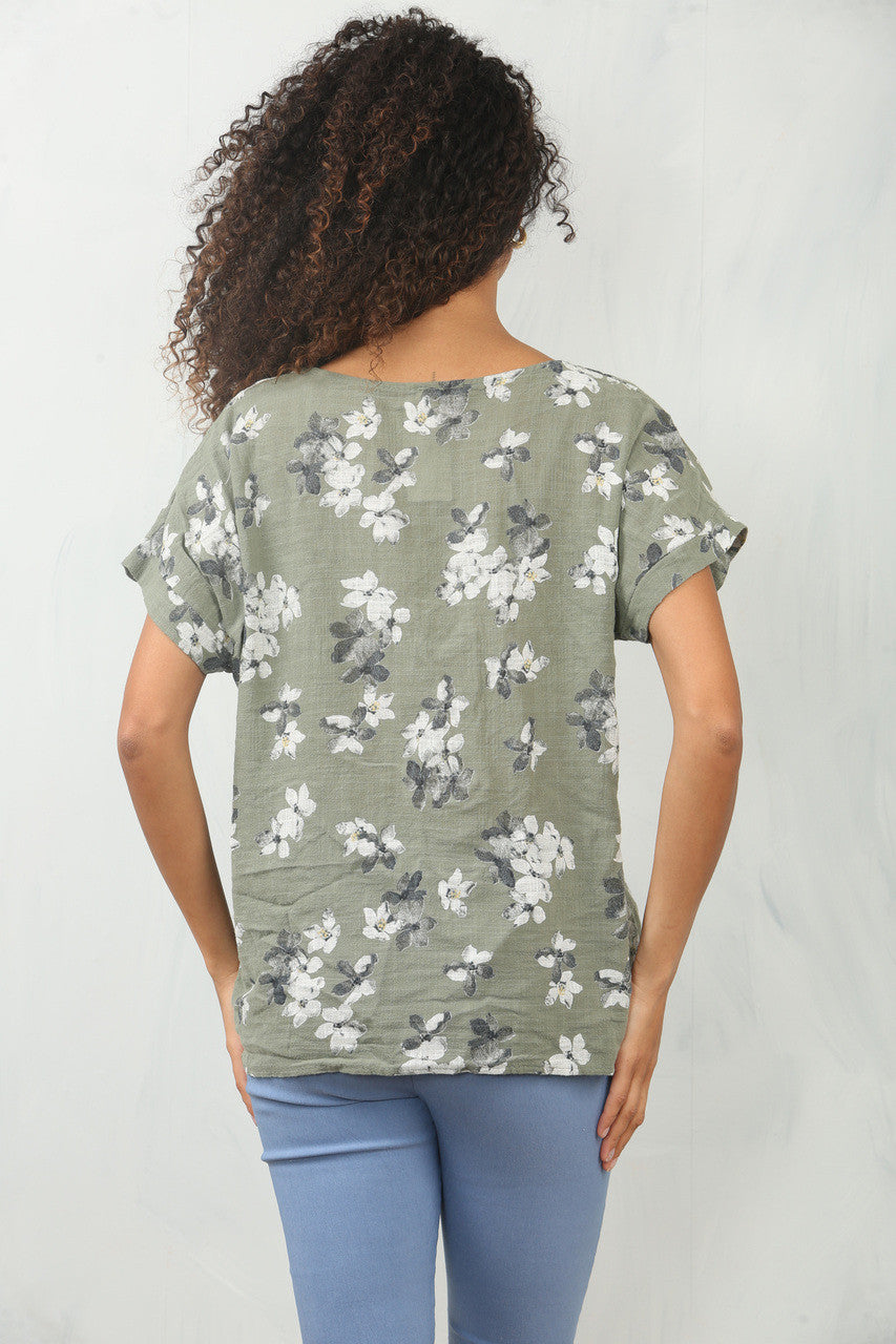 BLOSSOM PRINT TOP KHAKI