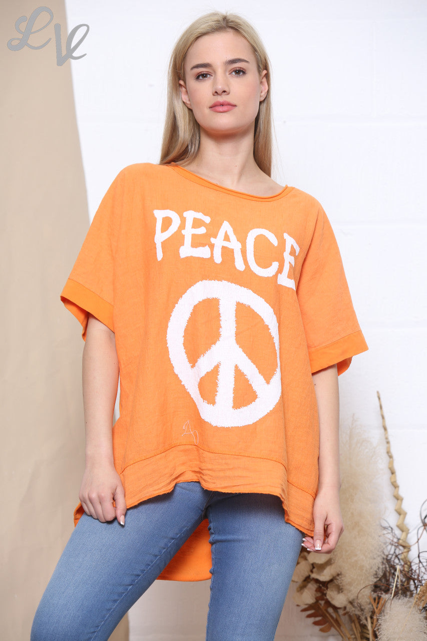Ladies Peace Sign Top Orange