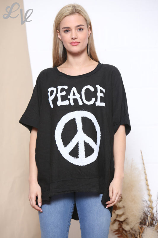 Ladies Peace Sign Top Black