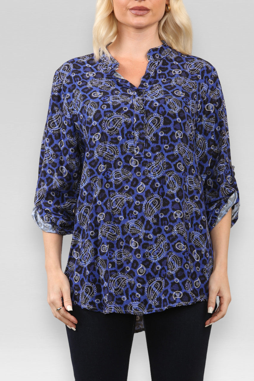 LEOPARD PAISLEY PRINT SHIRT ROYAL BLUE