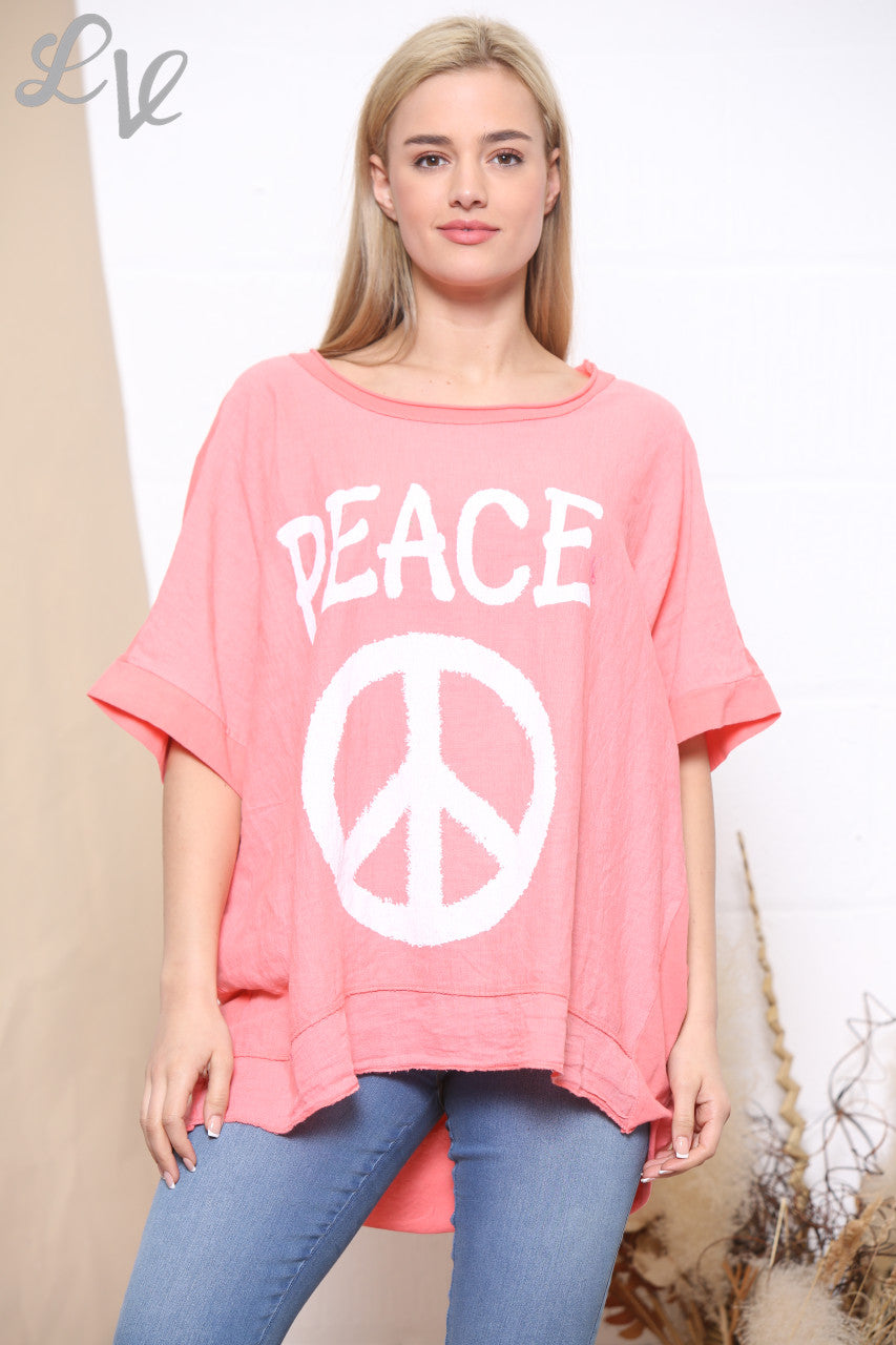 Dames Peace Sign Top Koraal