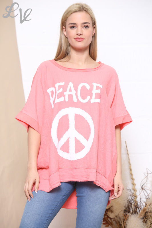 Ladies Peace Sign Top Coral