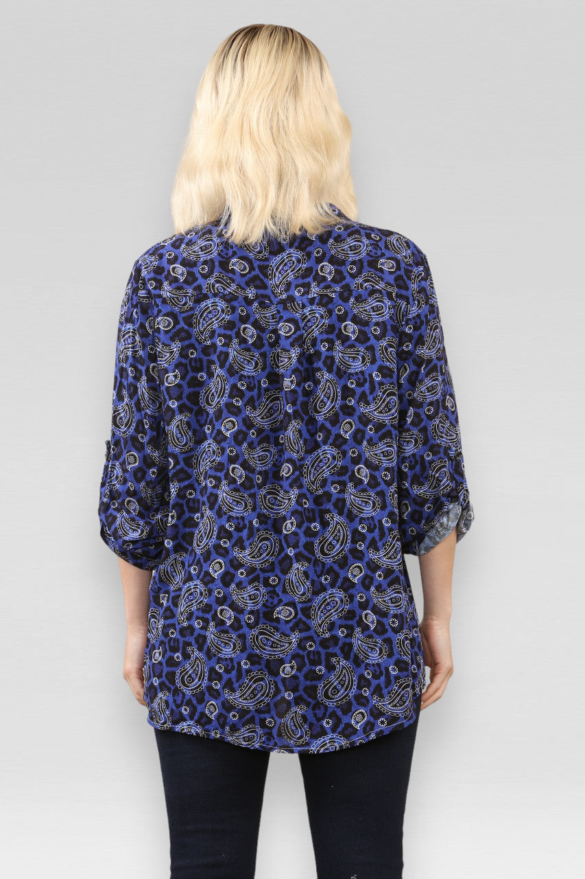 LEOPARD PAISLEY PRINT SHIRT ROYAL BLUE