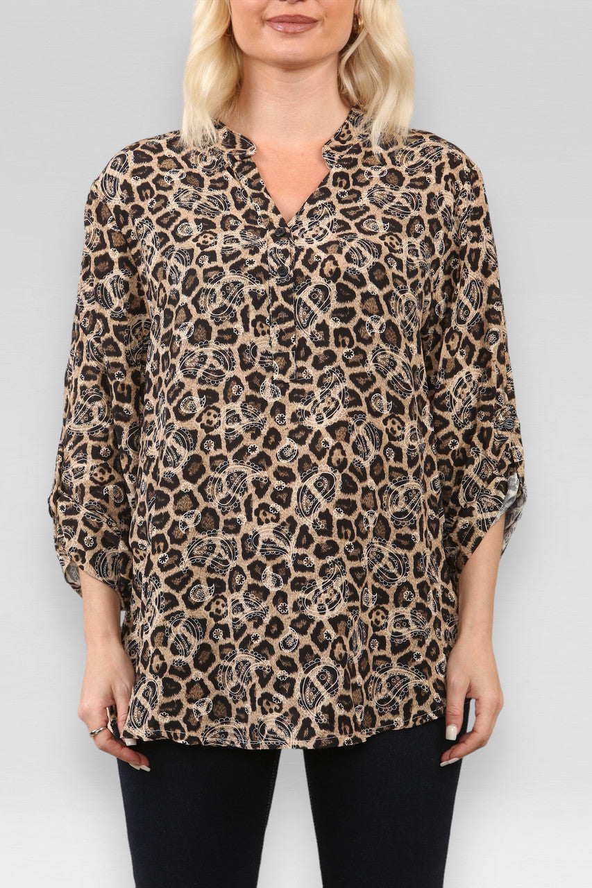 OVERHEMD MET LEOPAARD PAISLEYPRINT BRUIN