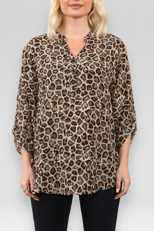 LEOPARD PAISLEY PRINT SHIRT BROWN