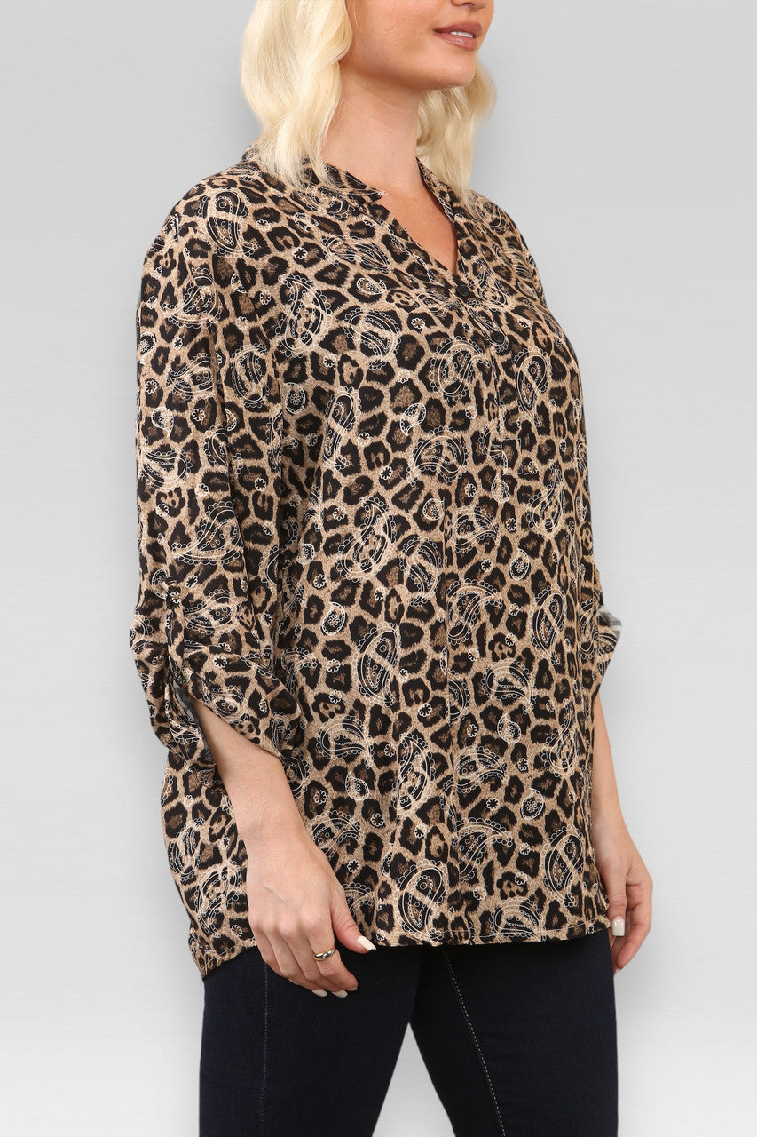 OVERHEMD MET LEOPAARD PAISLEYPRINT BRUIN