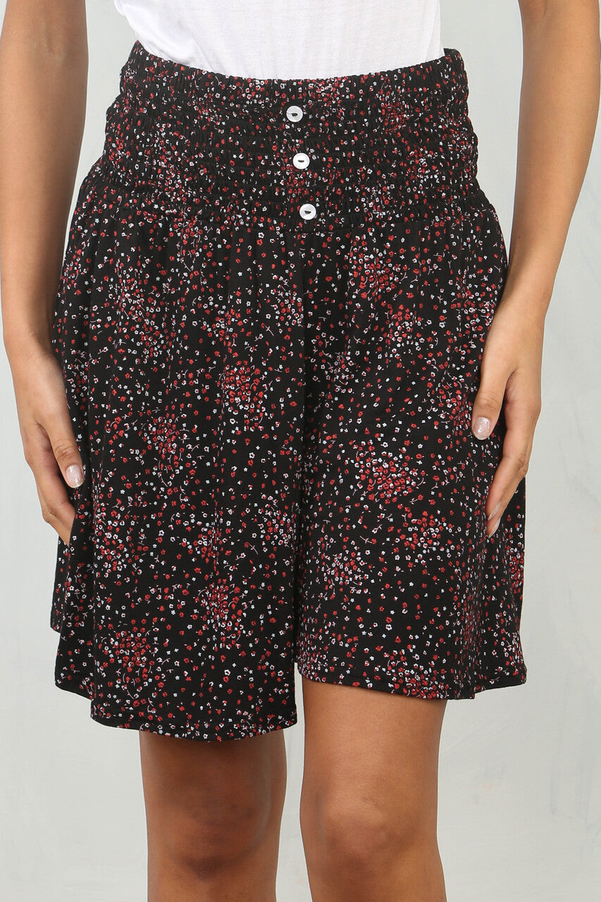 DITSY FLORAL PRINT ELASTICATED WAISTBAND SKORTS RED FLOWER
