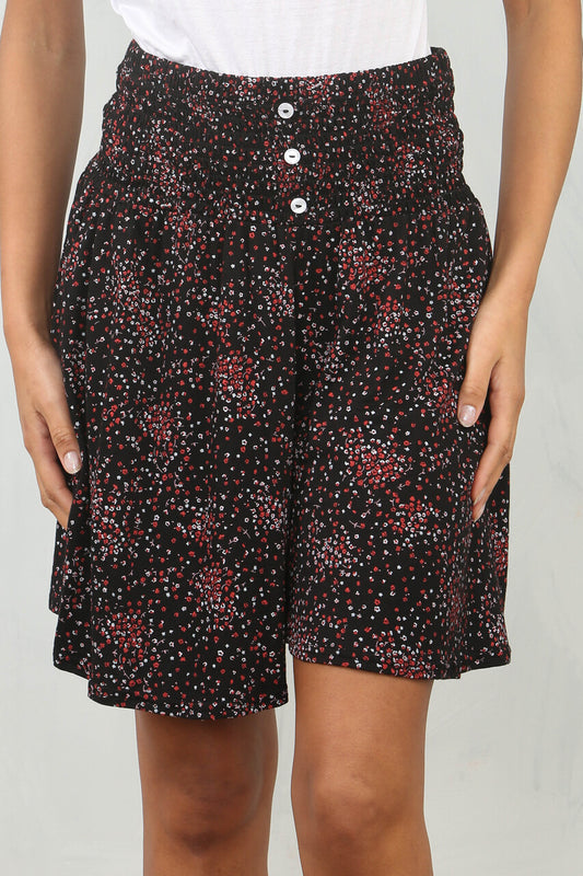 DITSY FLORAL PRINT ELASTICATED WAISTBAND SKORTS RED FLOWER