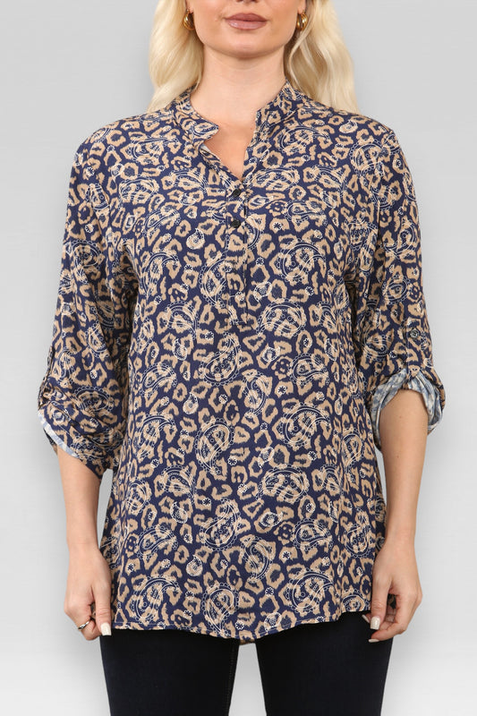 LEOPARD PAISLEY PRINT SHIRT NAVY
