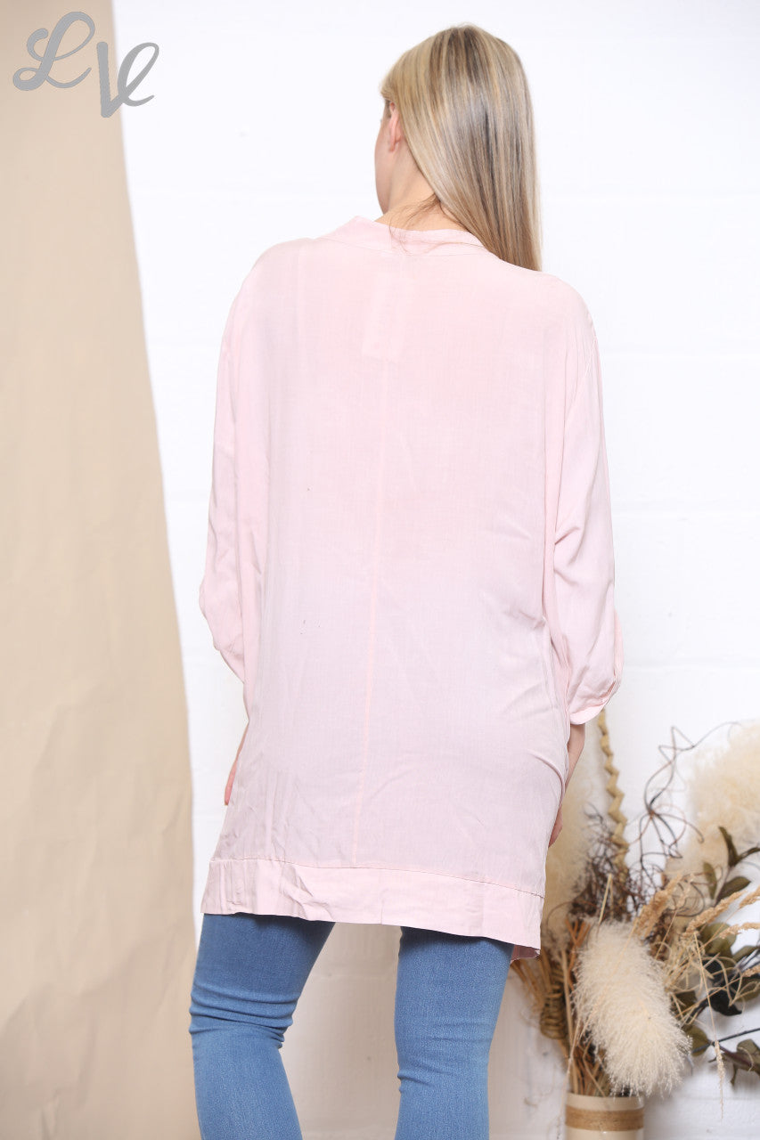 Ladies Foil Script Print Blouse Dusty Pink