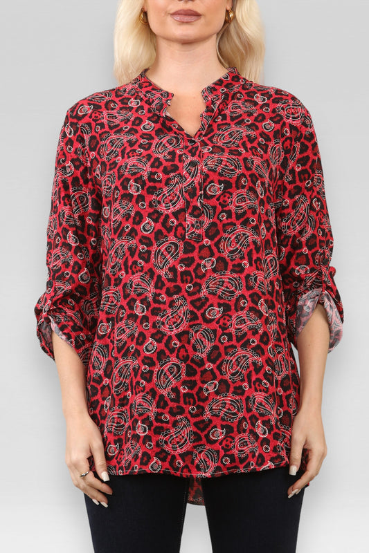 LEOPARD PAISLEY PRINT SHIRT RED