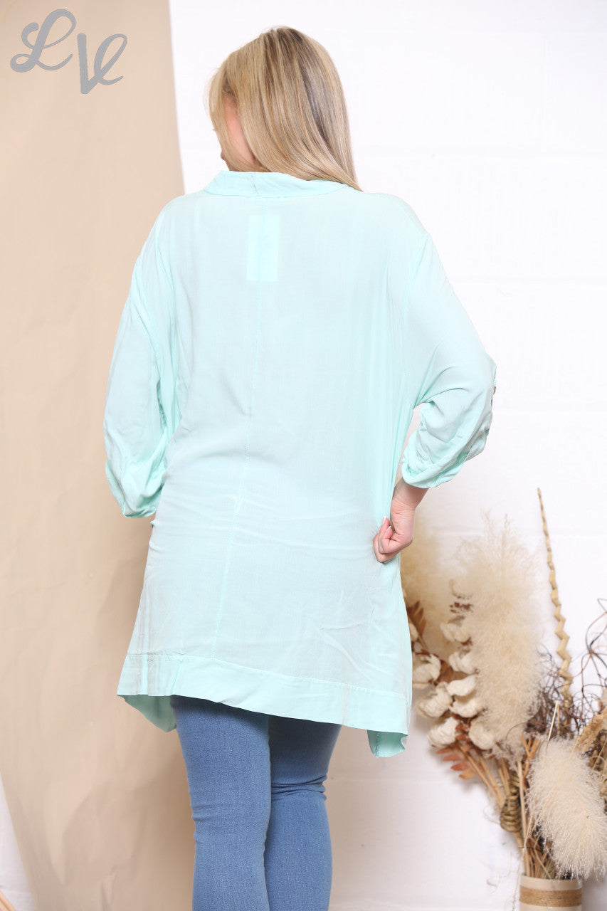 Dames Blouse Folie Script Print Mint