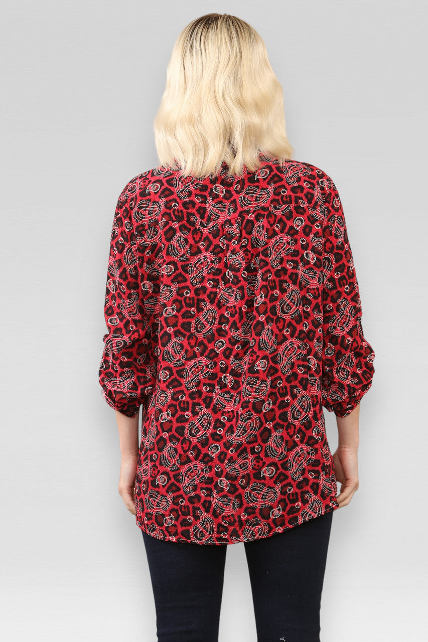 ROOD SHIRT MET LEOPAARD PAISLEY PRINT