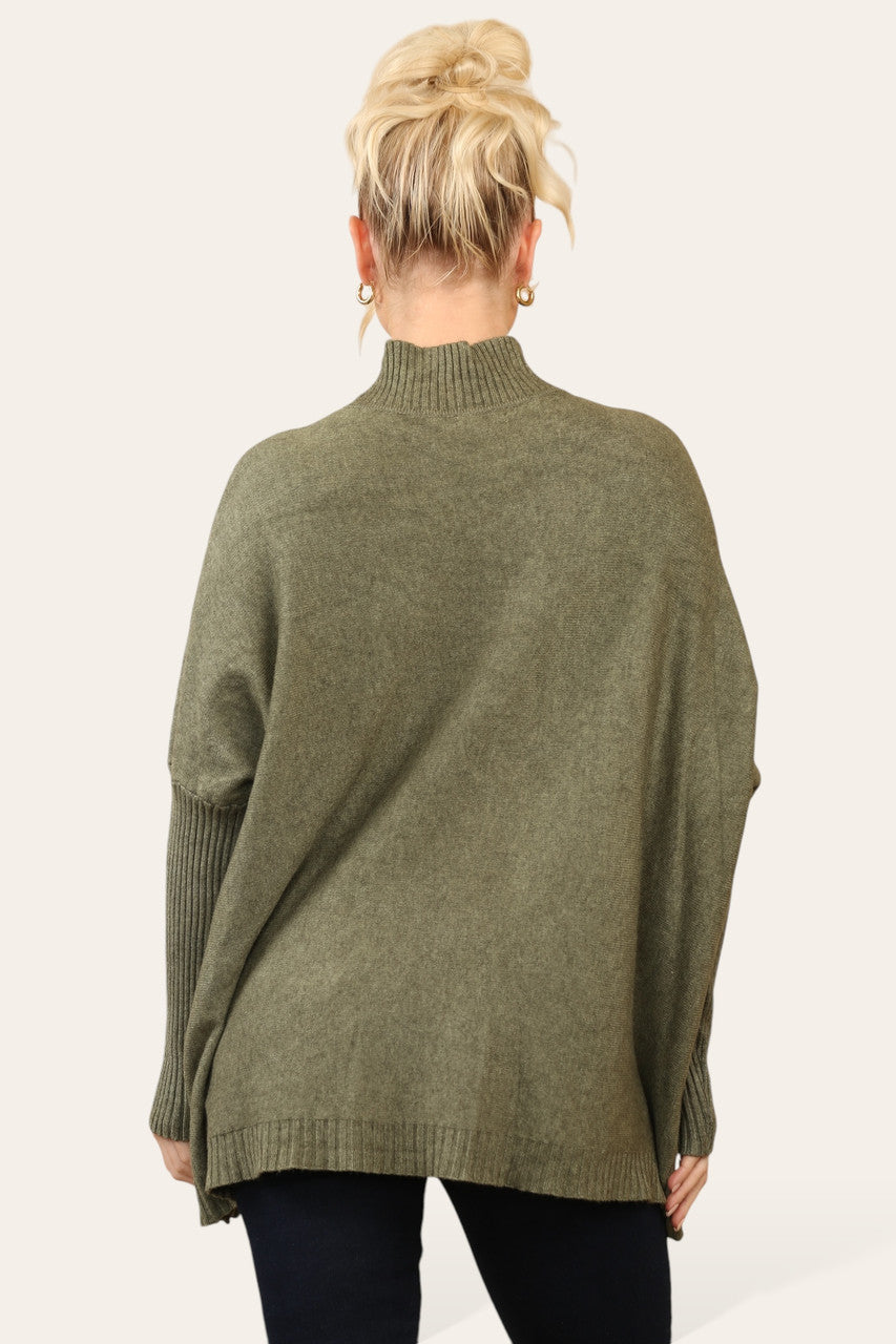 GERIBBELDE TRUI MET HOGE HALS KHAKI